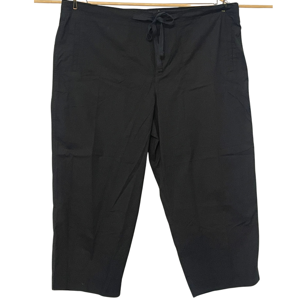 Chaus Sz XL Capri Pants Wide Leg Zip & Drawstring Waist Black 100% Cotton New